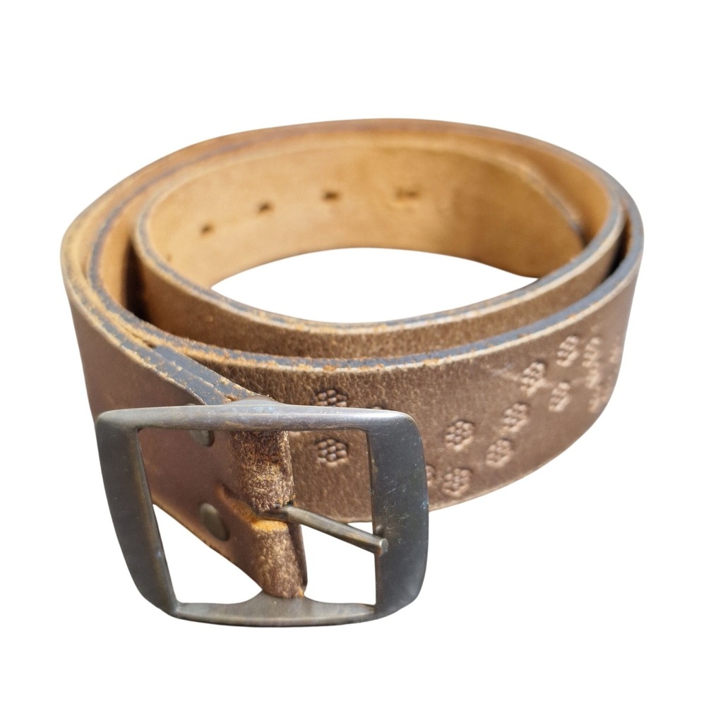 Antique Latigo Deep Buff Cowhide Split Leather Floral Distressed Belt Brown 38